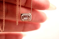 1.10ct Emerald-cut Lab-grown Pink Diamond East-West Bezel-set Pendant Necklace