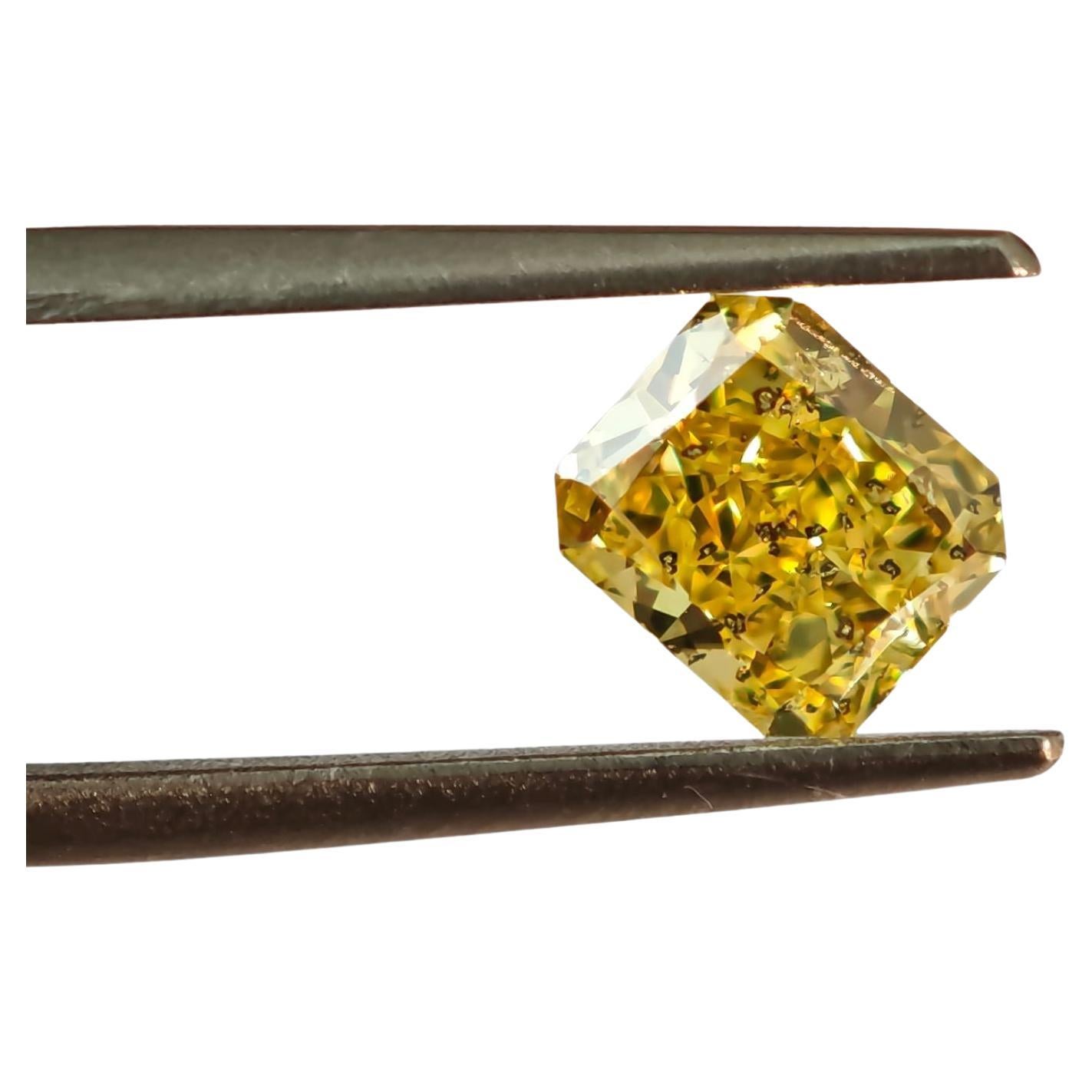 Diamant naturel de 1,10 carats de couleur jaune vif, taille radiant, certifié GIA, haute joaillerie