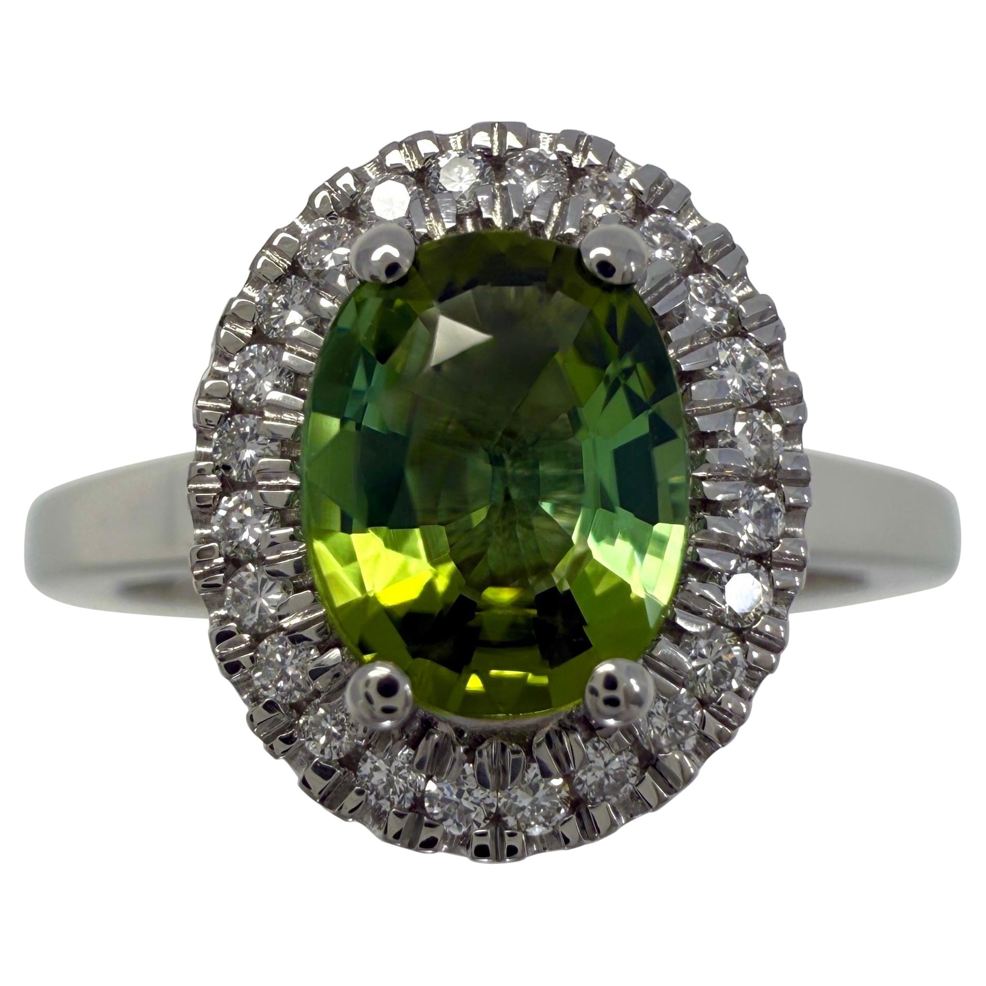 1.10ct IGI Certified Green Paraiba Cuprian Tourmaline Diamond Platinum Halo Ring