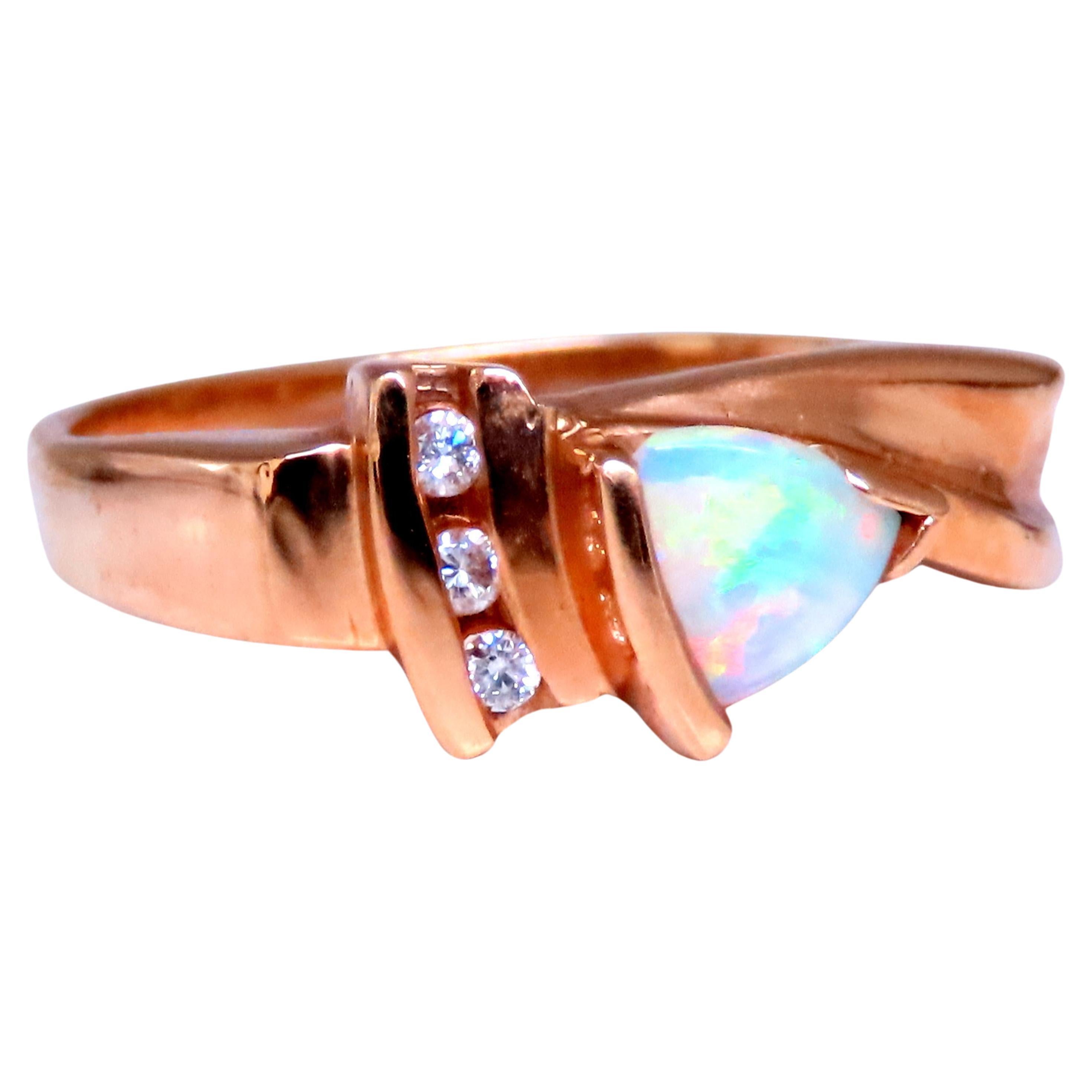 1,10 Karat natürlicher australischer Opal Diamanten Ring 14kt Gold #12430