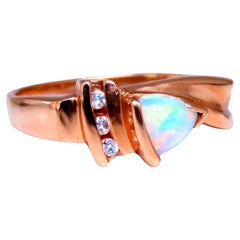 1,10 Karat natürlicher australischer Opal Diamanten Ring 14kt Gold #12430
