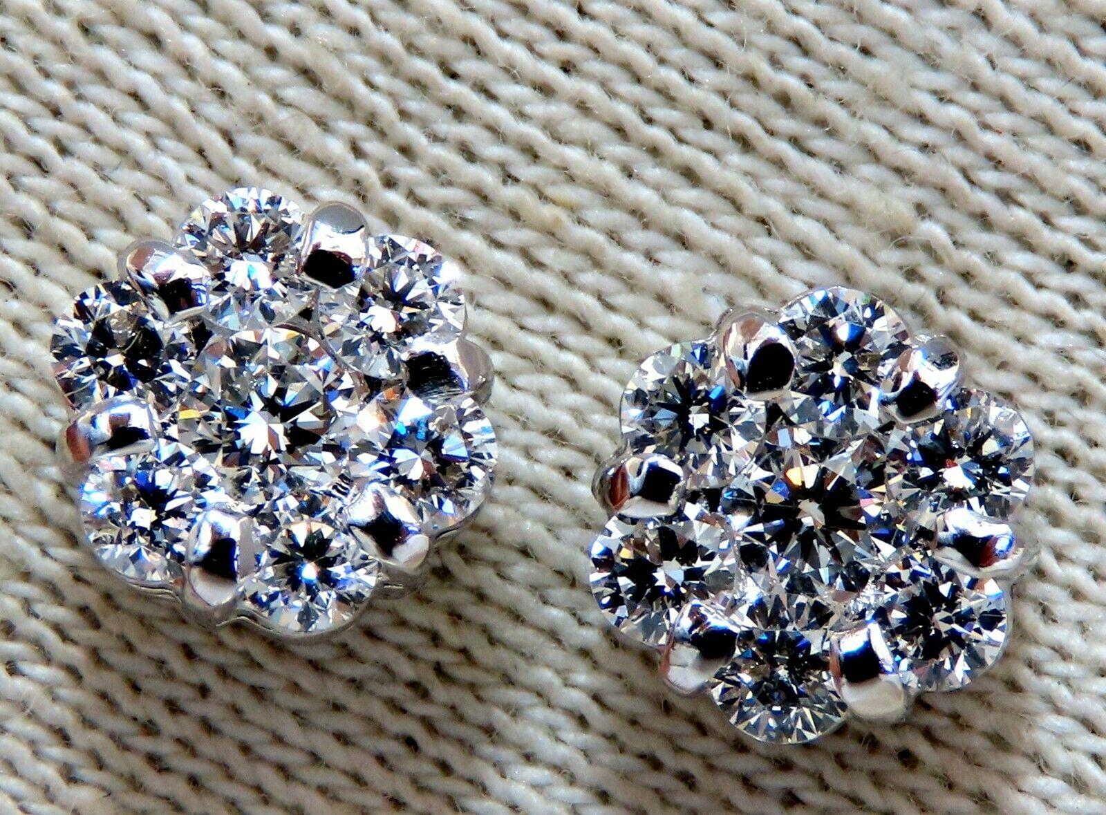 Round Cut 1.10 Carat Natural Diamonds Cluster Earrings 14 Karat For Sale