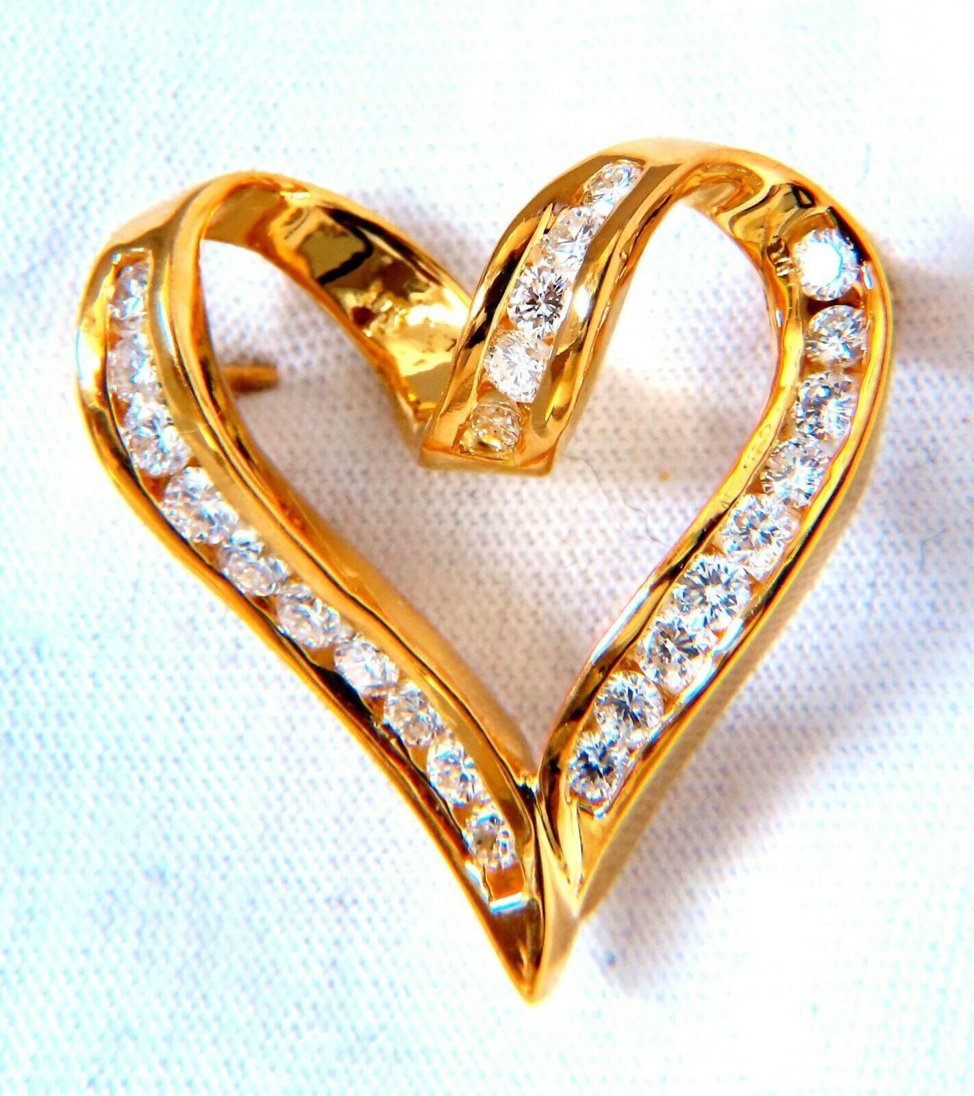 Round Cut 1.10ct Natural Diamonds Heart Pin 14kt For Sale