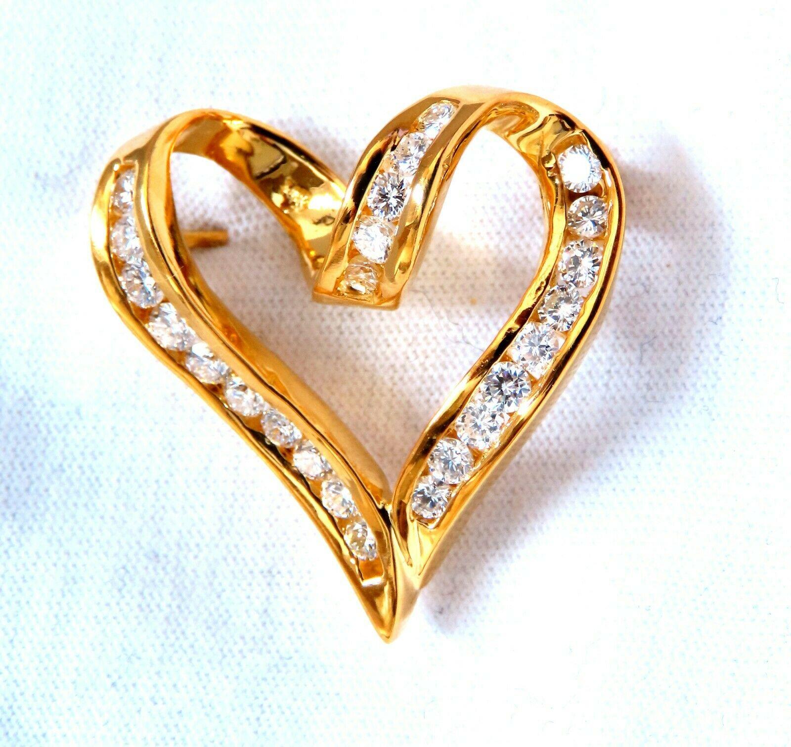 1.10ct Natural Diamonds Heart Pin 14kt In New Condition For Sale In New York, NY