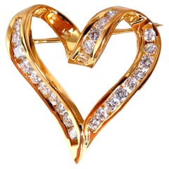 Épingle en forme de cœur en or 14 carats avec diamants naturels de 1,10 carat