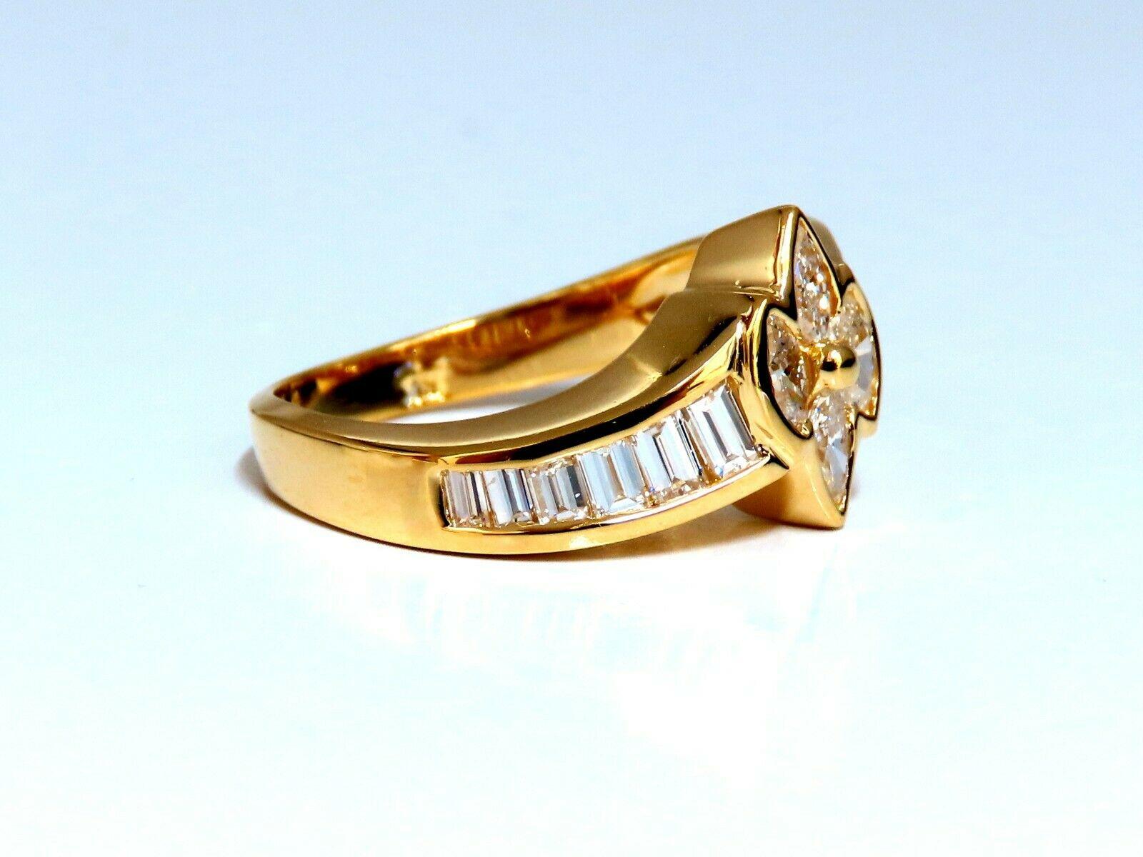 1.10 Carat Natural Marquise Diamonds Cluster Ring 18 Karat Baguette Accents For Sale 3