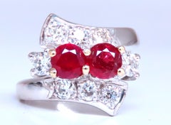 1.10ct Natural Ruby Diamonds Crossover Deco Ring 14kt Gold 12439*
