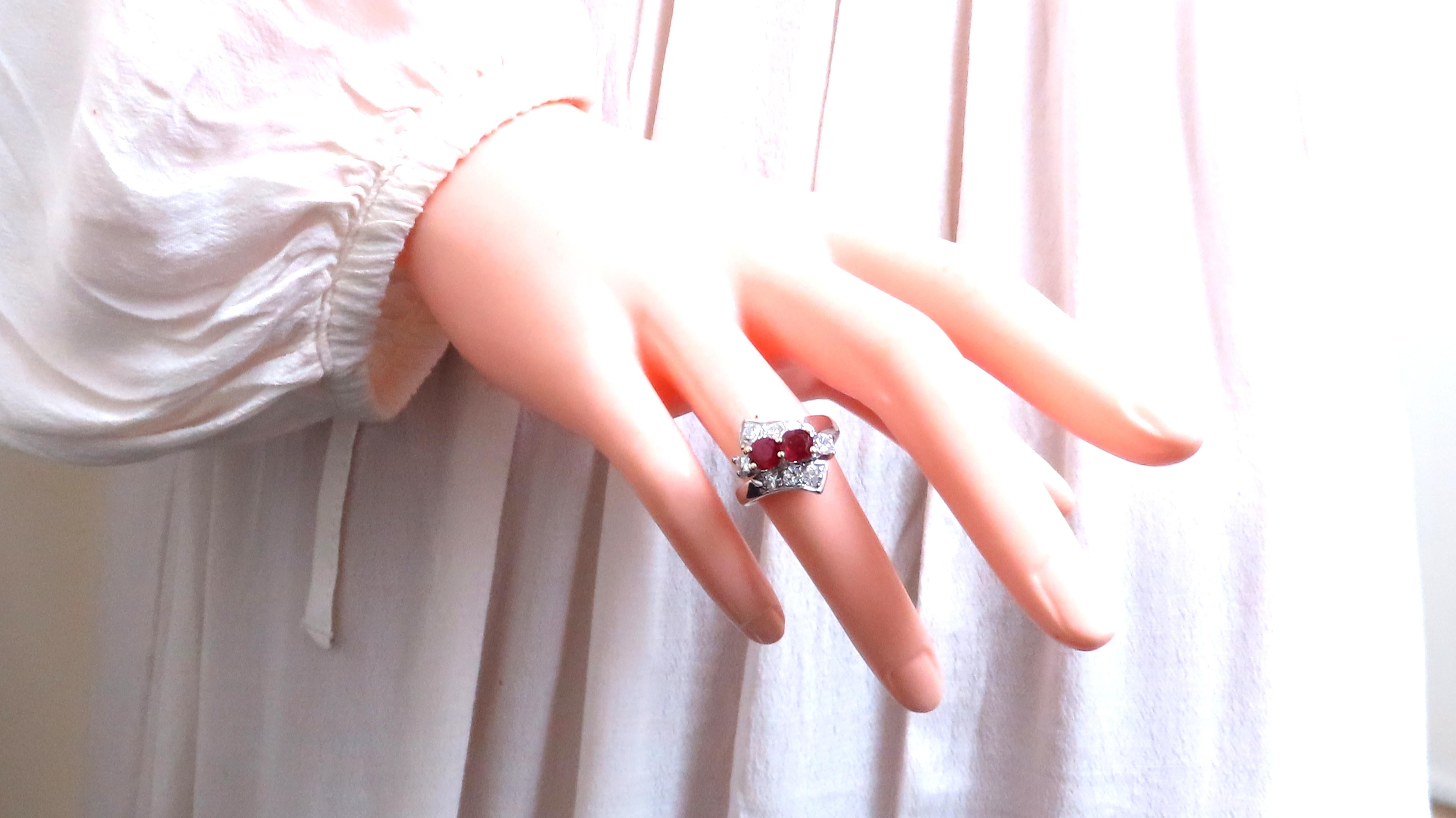 1.10ct Rubí Natural Diamantes Anillo Deco Cruzado Oro 14kt 12439 Corte redondo en venta