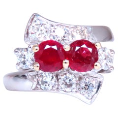 1.10ct Natural Ruby Diamonds Crossover Deco Ring 14kt Gold 12439*