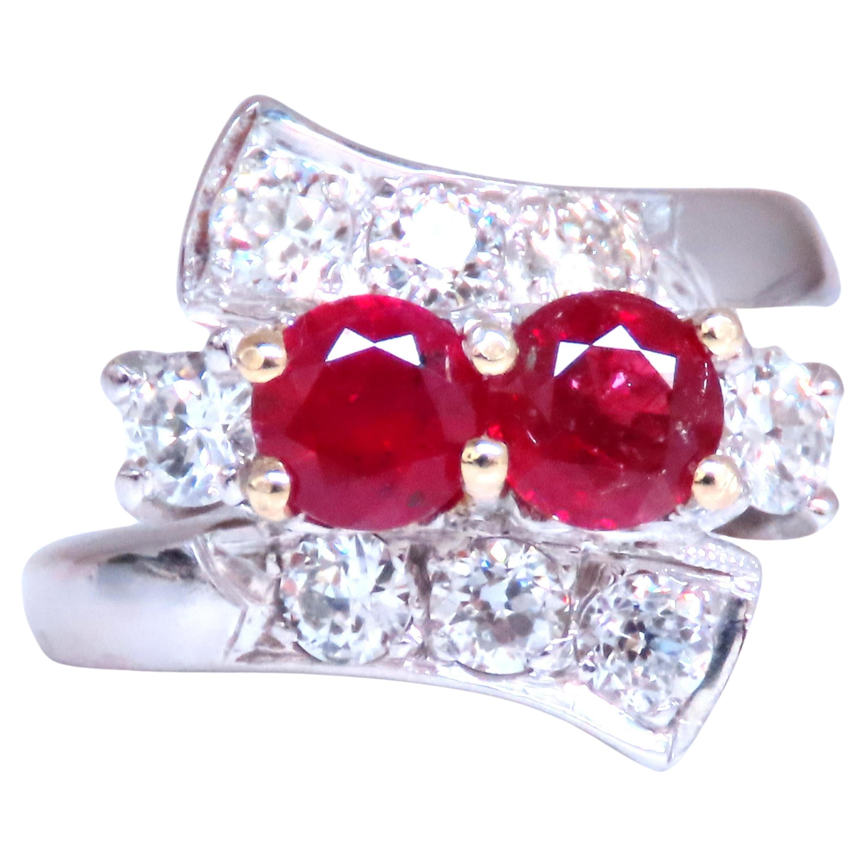1,10 Karat natürlicher Rubin Diamanten Crossover Deco Ring 14kt Gold 12439