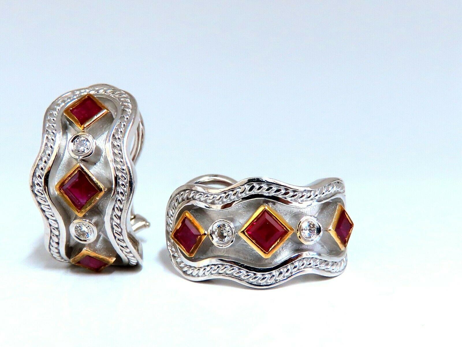 Women's or Men's 1.10ct. Natural Ruby Diamonds Designer Clip Earrings 14kt IJM For Sale