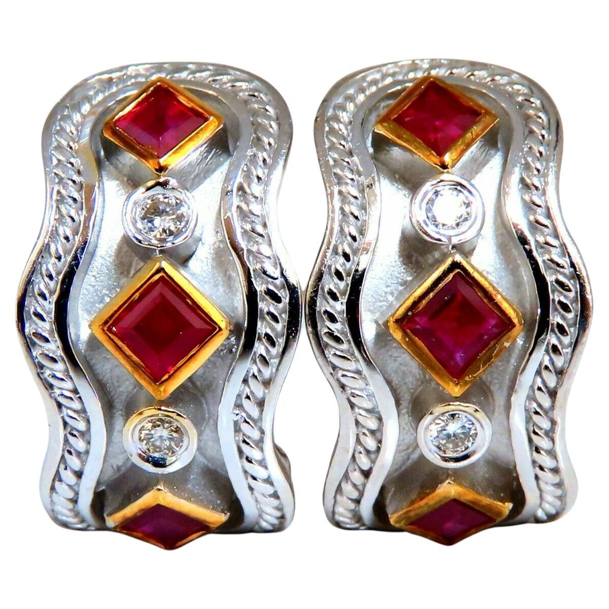 1.10ct. Natural Ruby Diamonds Designer Clip Earrings 14kt IJM