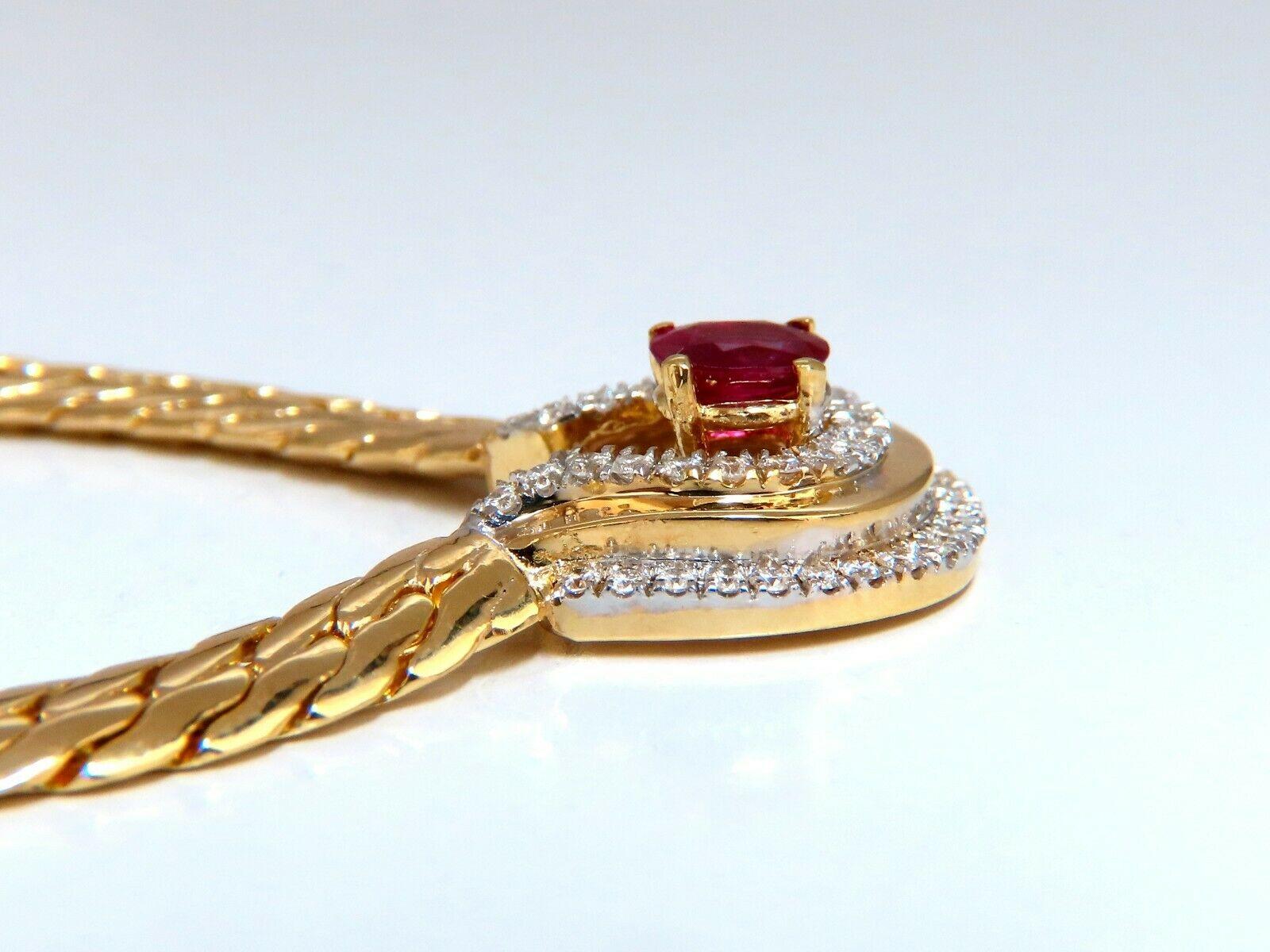 1.10 Carat Natural Ruby Diamonds Horse Shoe Herringbone Necklace 14 Karat In New Condition In New York, NY