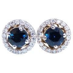 1.10ct Natural Sapphire Diamonds Cluster Earrings 14 Karat Gold*