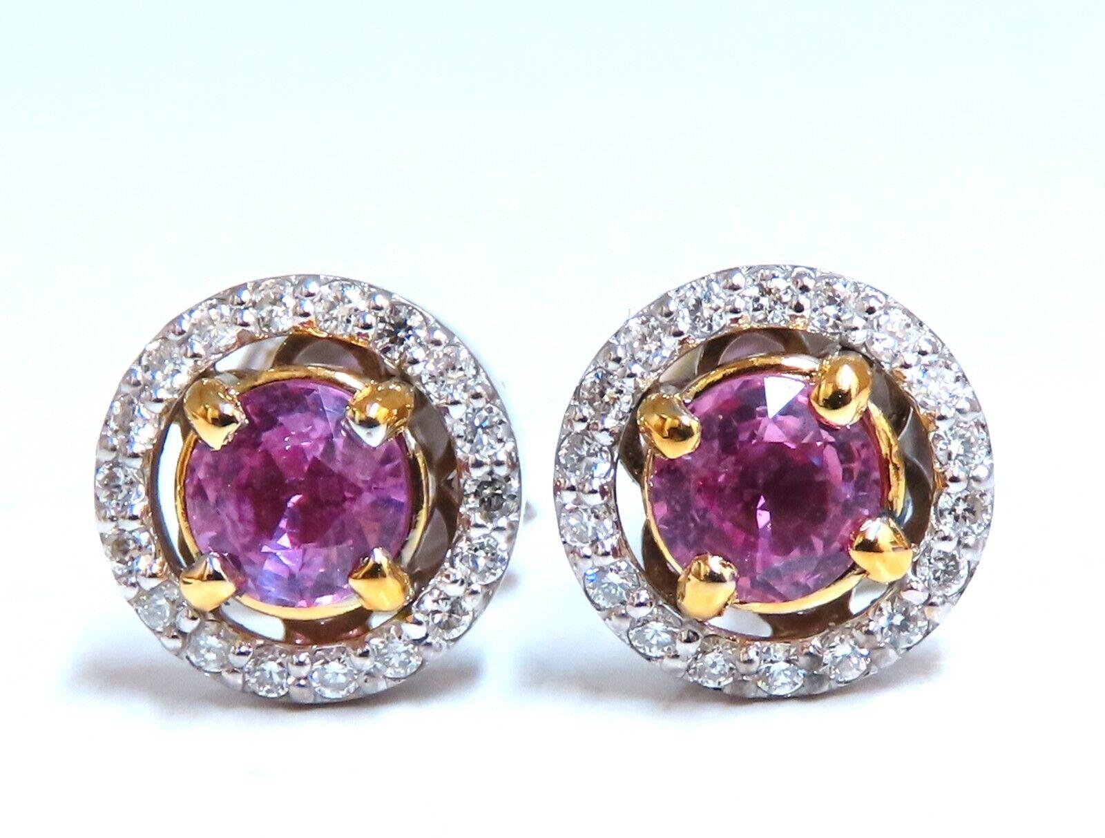 Round Cut 1.10 Ct Natural Tourmaline Diamonds Cluster Earrings 14 Karat Gold For Sale