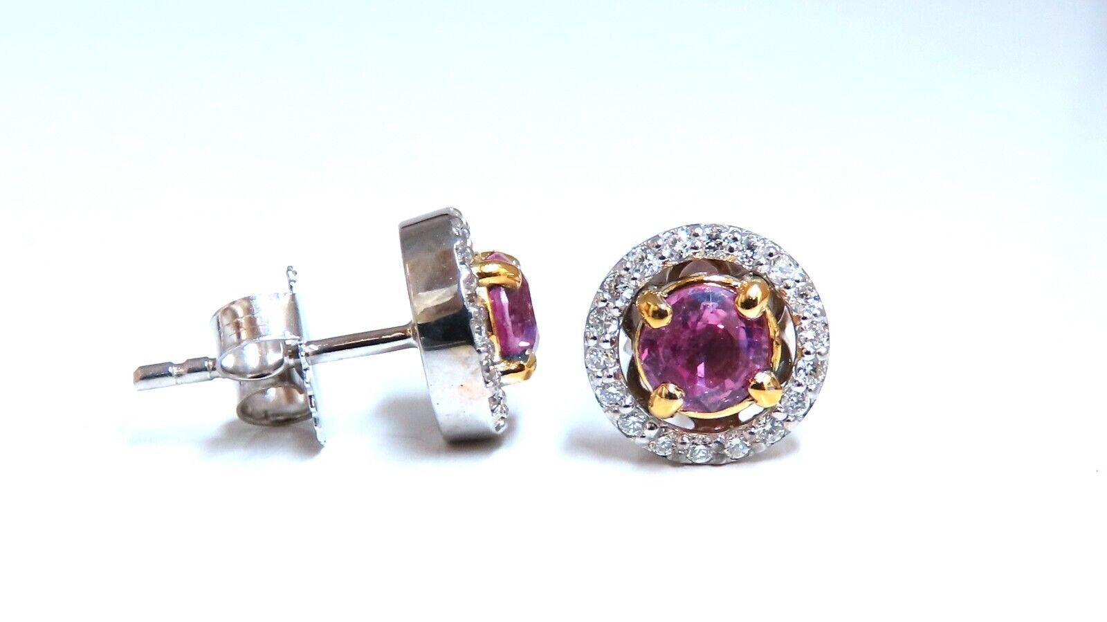 Women's or Men's 1.10 Ct Natural Tourmaline Diamonds Cluster Earrings 14 Karat Gold For Sale