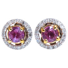 1.10 Ct Natural Tourmaline Diamonds Cluster Earrings 14 Karat Gold