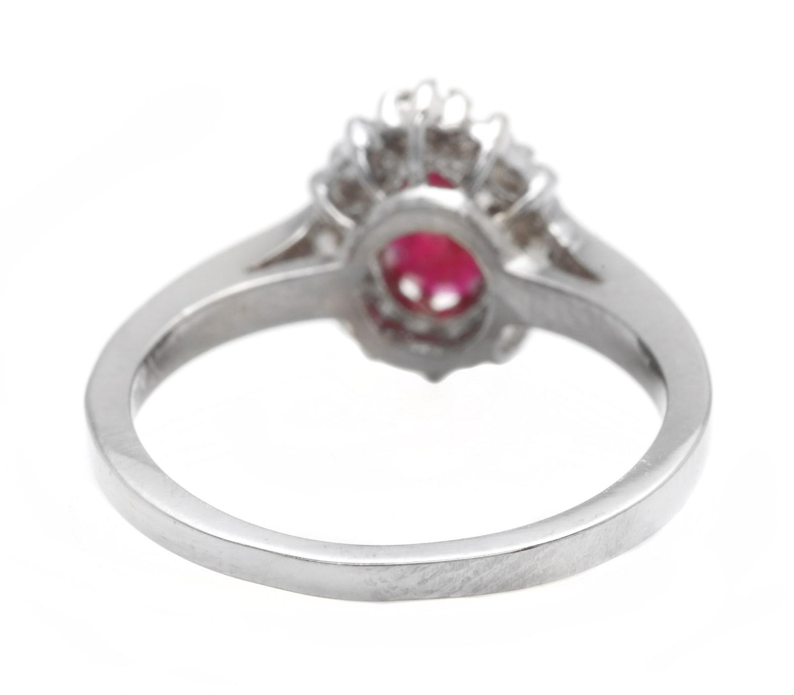 Mixed Cut 1.10ct Natural Untreated Ruby and Natural Diamond 14K White Gold Ring For Sale