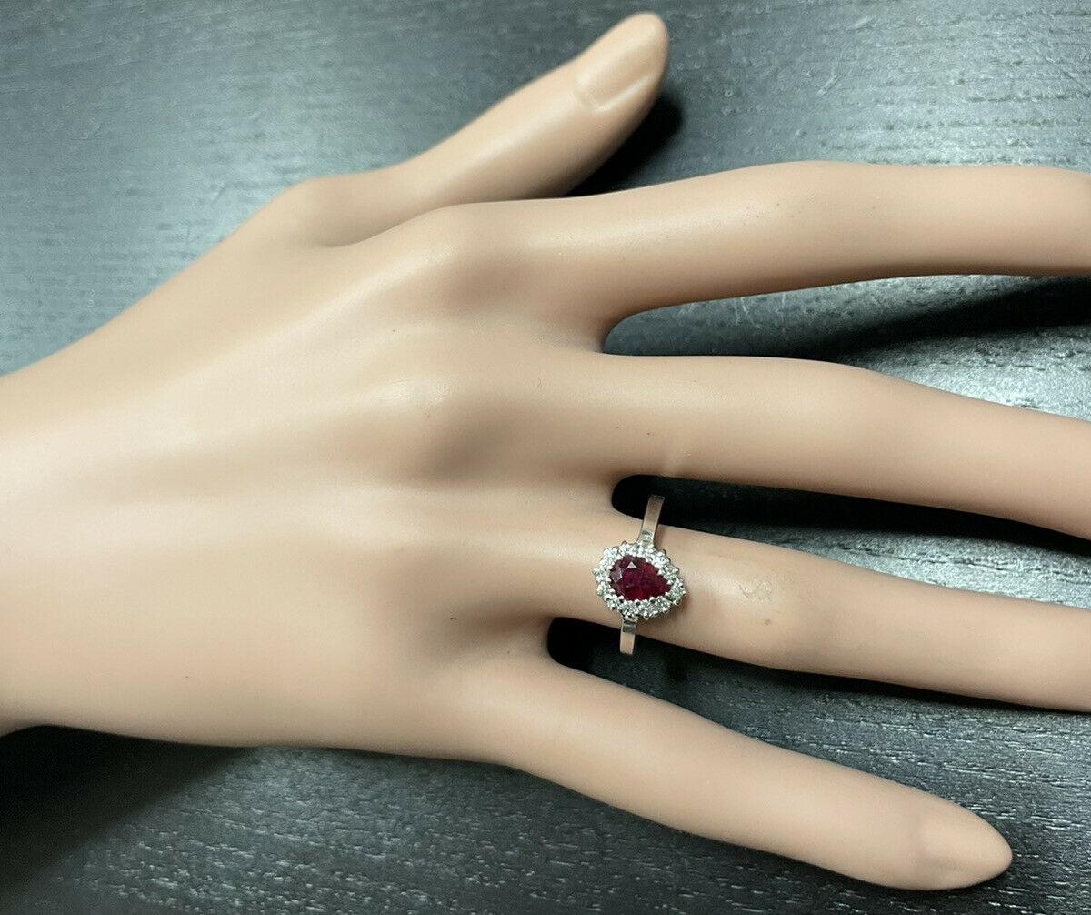 1.10ct Natural Untreated Ruby and Natural Diamond 14K White Gold Ring In New Condition For Sale In Los Angeles, CA