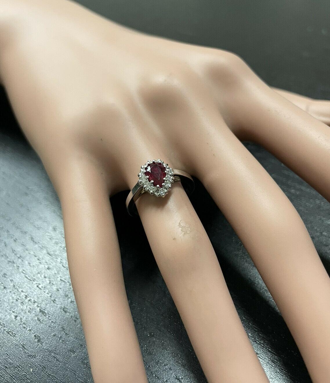 1.10ct Natural Untreated Ruby and Natural Diamond 14K White Gold Ring For Sale 1