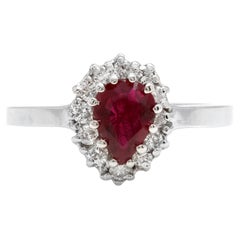 1.10ct Natural Untreated Ruby and Natural Diamond 14K White Gold Ring