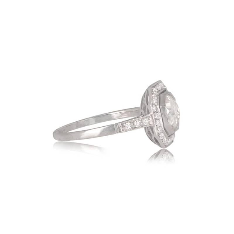 Art Deco 1.10ct Old European Cut Diamond Engagement Ring, VS1 Clarity, Platinum For Sale