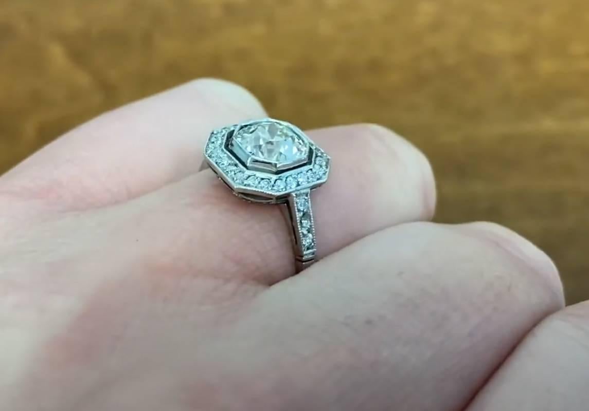 Bague de fiançailles en platine avec diamant taille européenne ancienne de 1,10 carat, pureté VS1 en vente 1