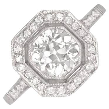 Bague de fiançailles en platine avec diamant taille européenne ancienne de 1,10 carat, pureté VS1 en vente