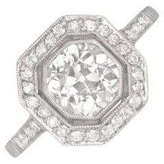 Bague de fiançailles en platine avec diamant taille européenne ancienne de 1,10 carat, pureté VS1