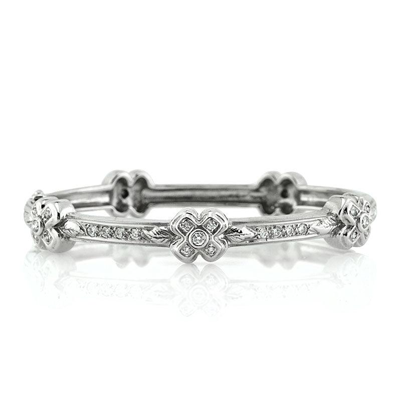1.10ct Round Brilliant Cut Diamond Cross Bangle Bracelet in 18K White Gold For Sale