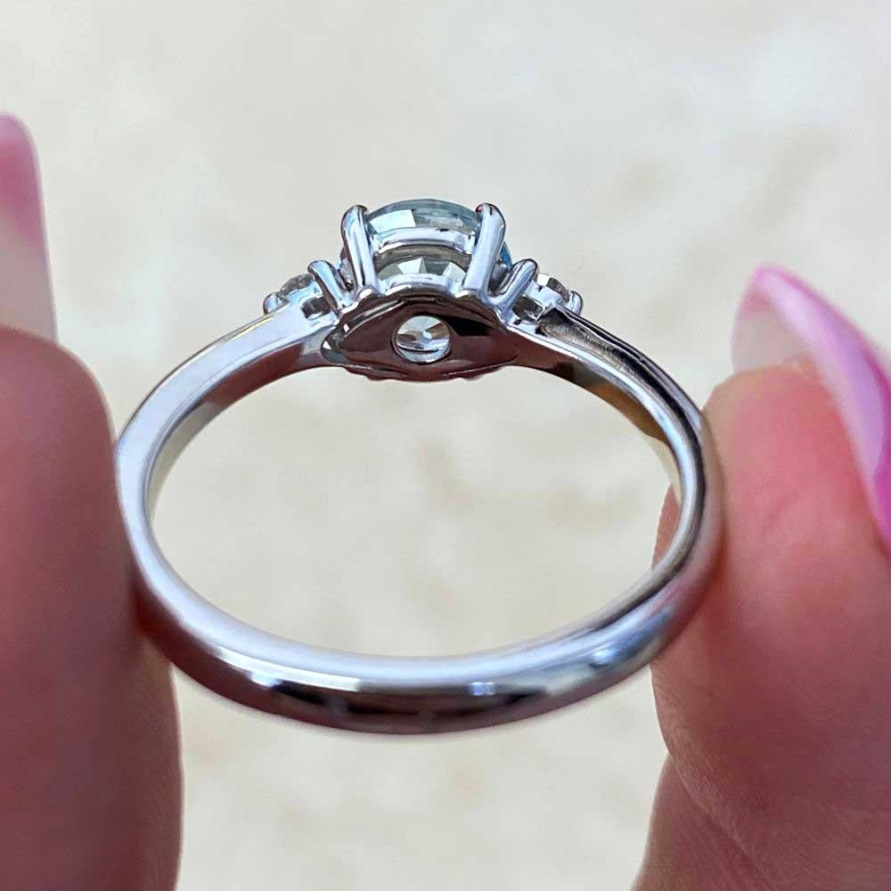 1.10ct Round Cut Aquamarine Engagement Ring, 18k White Gold For Sale 6