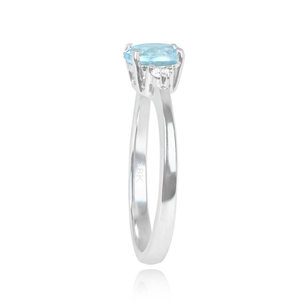 Art Deco 1.10ct Round Cut Aquamarine Engagement Ring, 18k White Gold For Sale