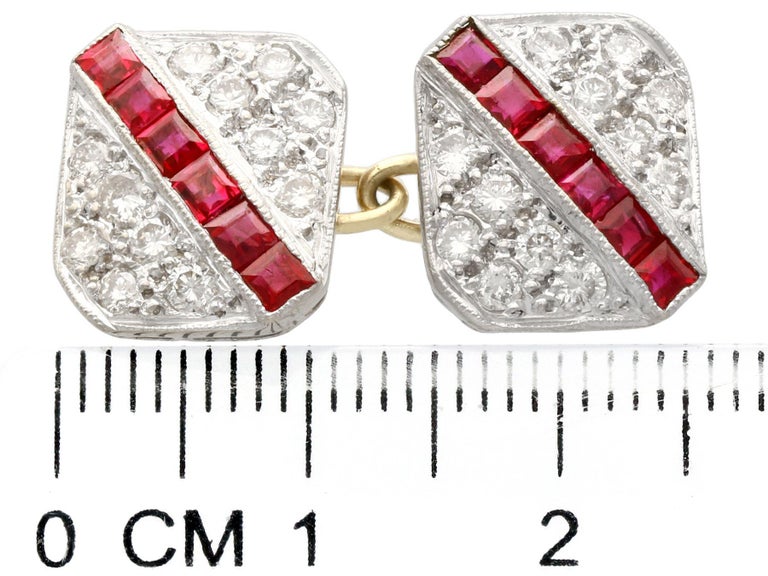 Women's or Men's Vintage 1.10 Carat Ruby and 1.82 Carat Diamond White Gold Cufflinks circa 1980