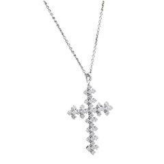 1.10Ct Stunning 14K Solid White Gold Diamond Cross Pendant Necklace