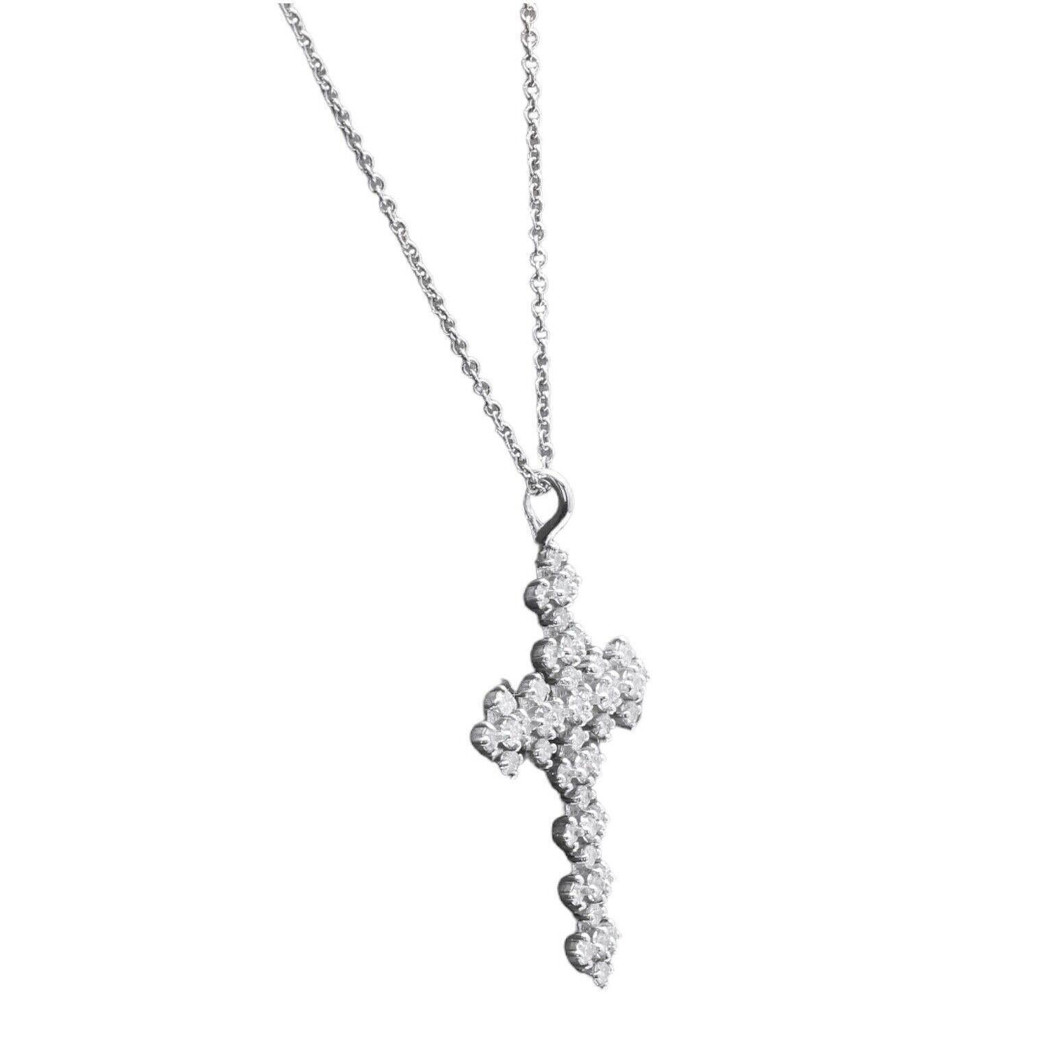 Round Cut 1.10Ct Stunning 14K Solid White Gold Diamond Cross Pendant Necklace For Sale
