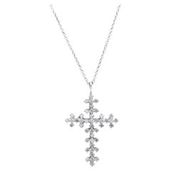 1.10Ct Stunning 14K Solid White Gold Diamond Cross Pendant Necklace