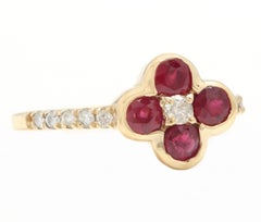 1.10Ct Stunning Natural Ruby & Diamond 14K Solid Yellow Gold Ring