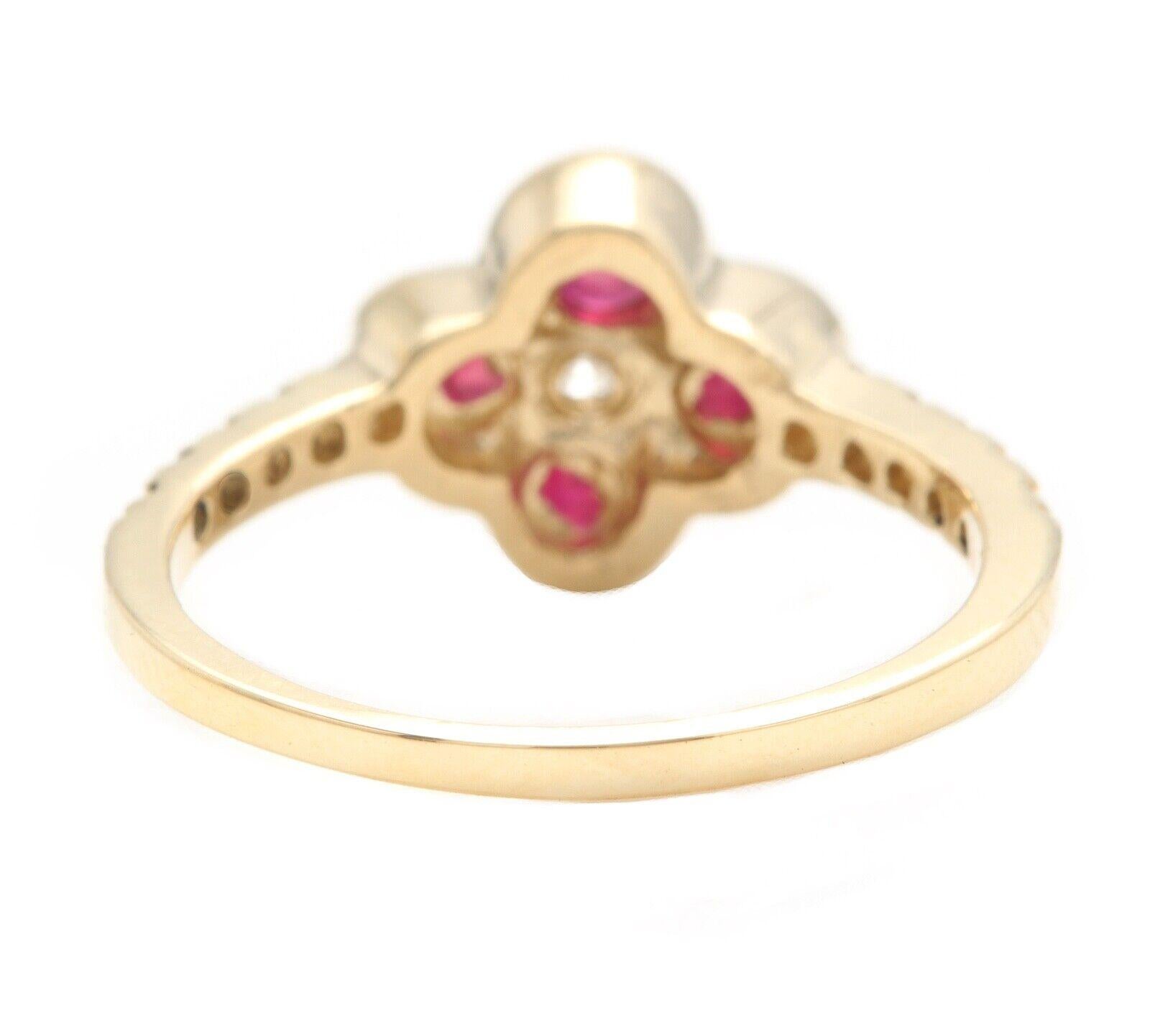 1.10Ct Stunning Natural Ruby & Diamond 14K Solid Yellow Gold Ring In New Condition For Sale In Los Angeles, CA