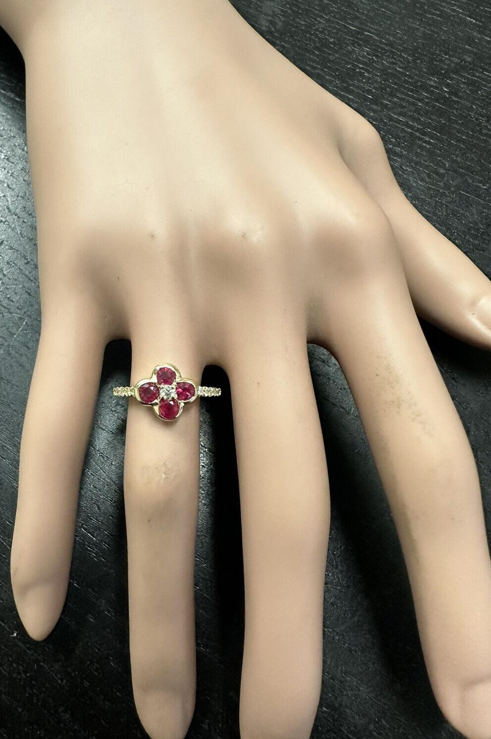 Women's 1.10Ct Stunning Natural Ruby & Diamond 14K Solid Yellow Gold Ring For Sale