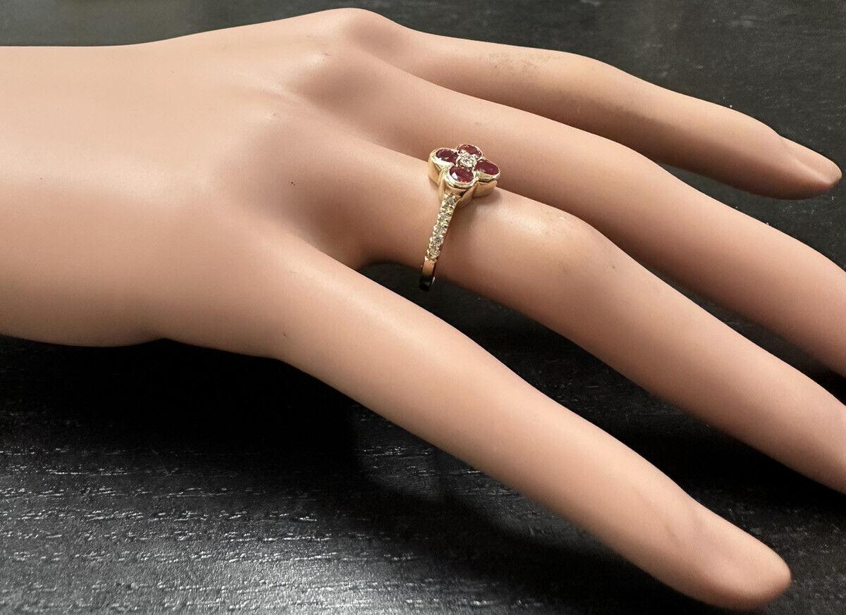 1,10 Karat atemberaubender natürlicher Rubin & Diamant 14K massivem Gelbgold Ring im Angebot 3