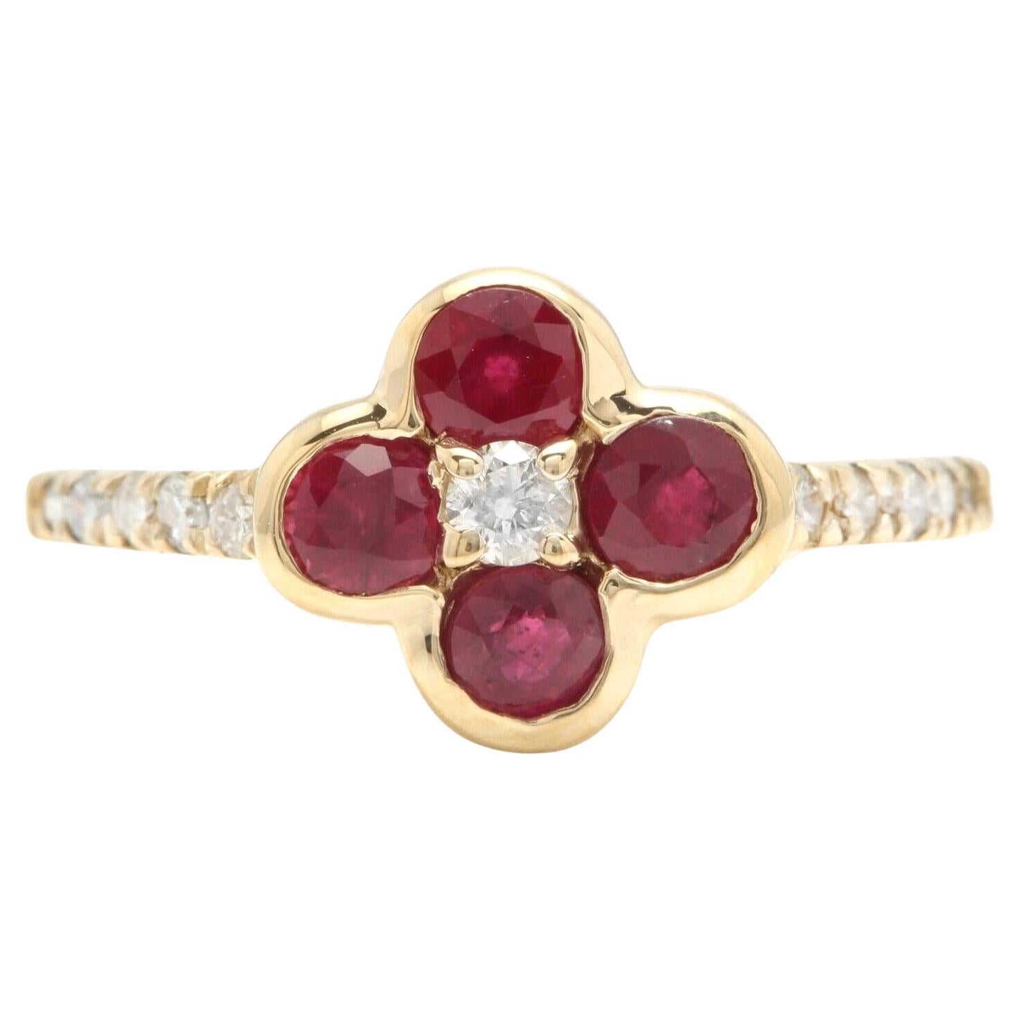1,10 Karat atemberaubender natürlicher Rubin & Diamant 14K massivem Gelbgold Ring