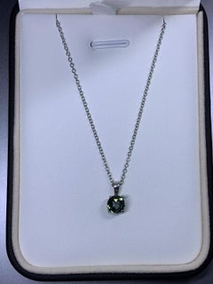 1.10ct teal sapphire pendant necklace 18k white gold