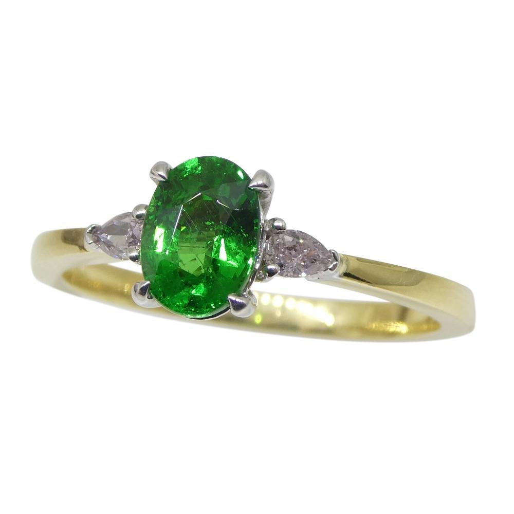 Oval Cut 1.10ct Tsavorite Garnet & Pink Diamond Ring set in 18k Yellow and White Gold For Sale