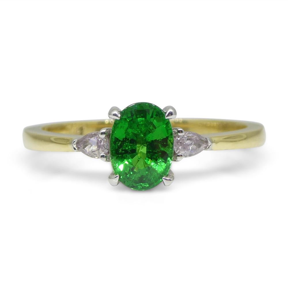 1.10ct Tsavorite Garnet & Pink Diamond Ring set in 18k Yellow and White Gold In New Condition For Sale In Toronto, Ontario