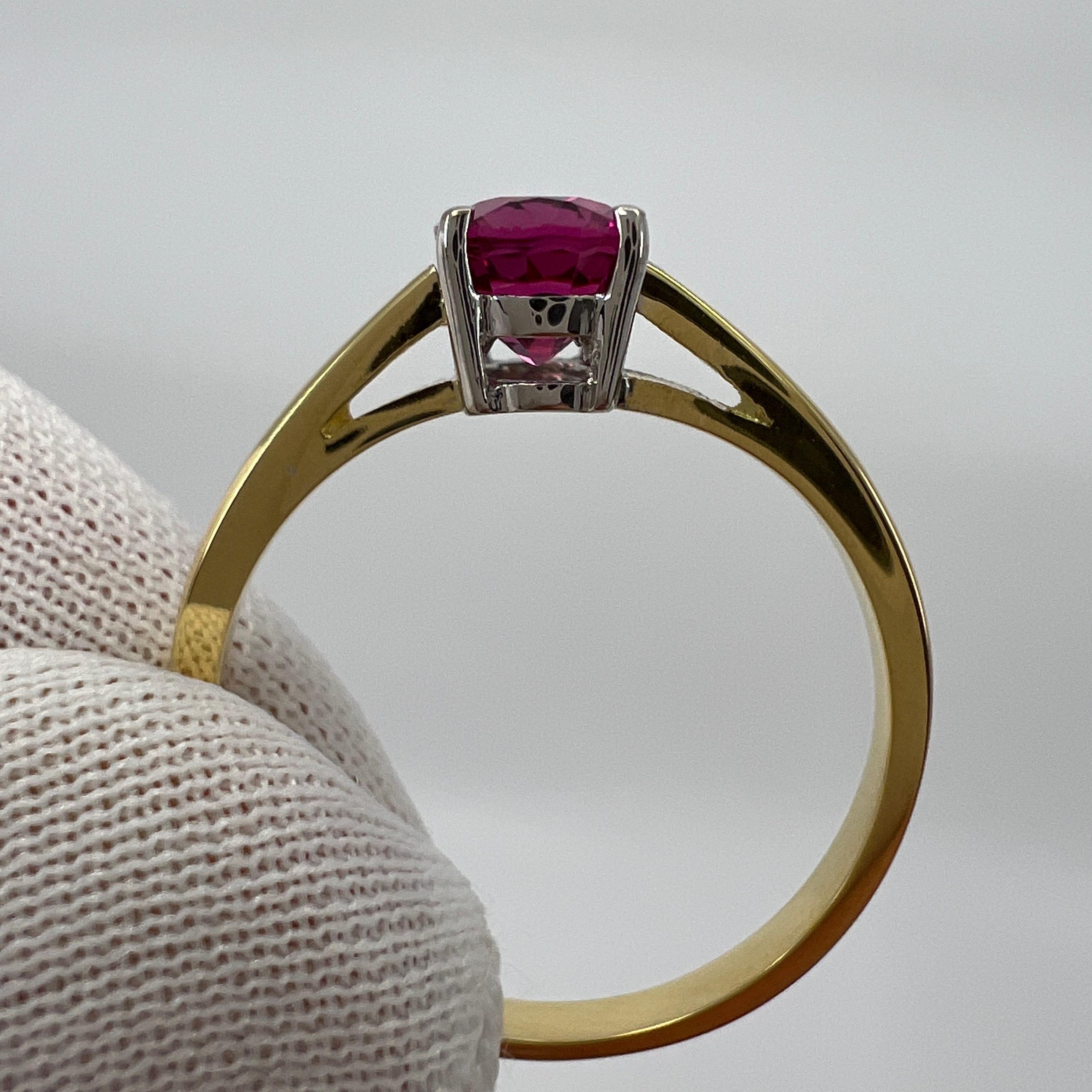 Bague solitaire en or 18 carats avec tourmaline rubellite rose vif et violette de 1,10 carat Pour femmes en vente