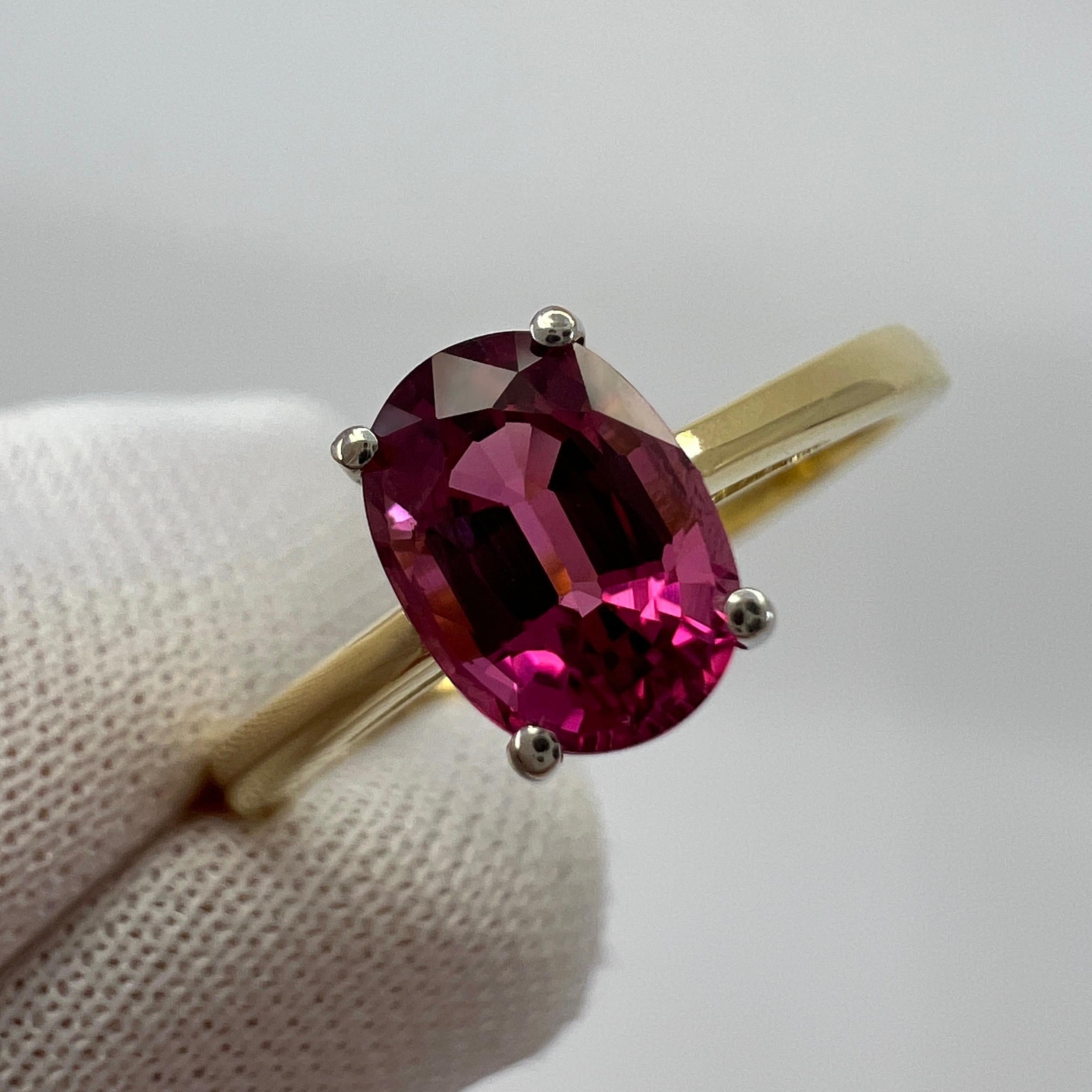 1.10ct Vivid Pink Purple Rubellite Tourmaline Oval Cut 18k Gold Solitaire Ring For Sale 2