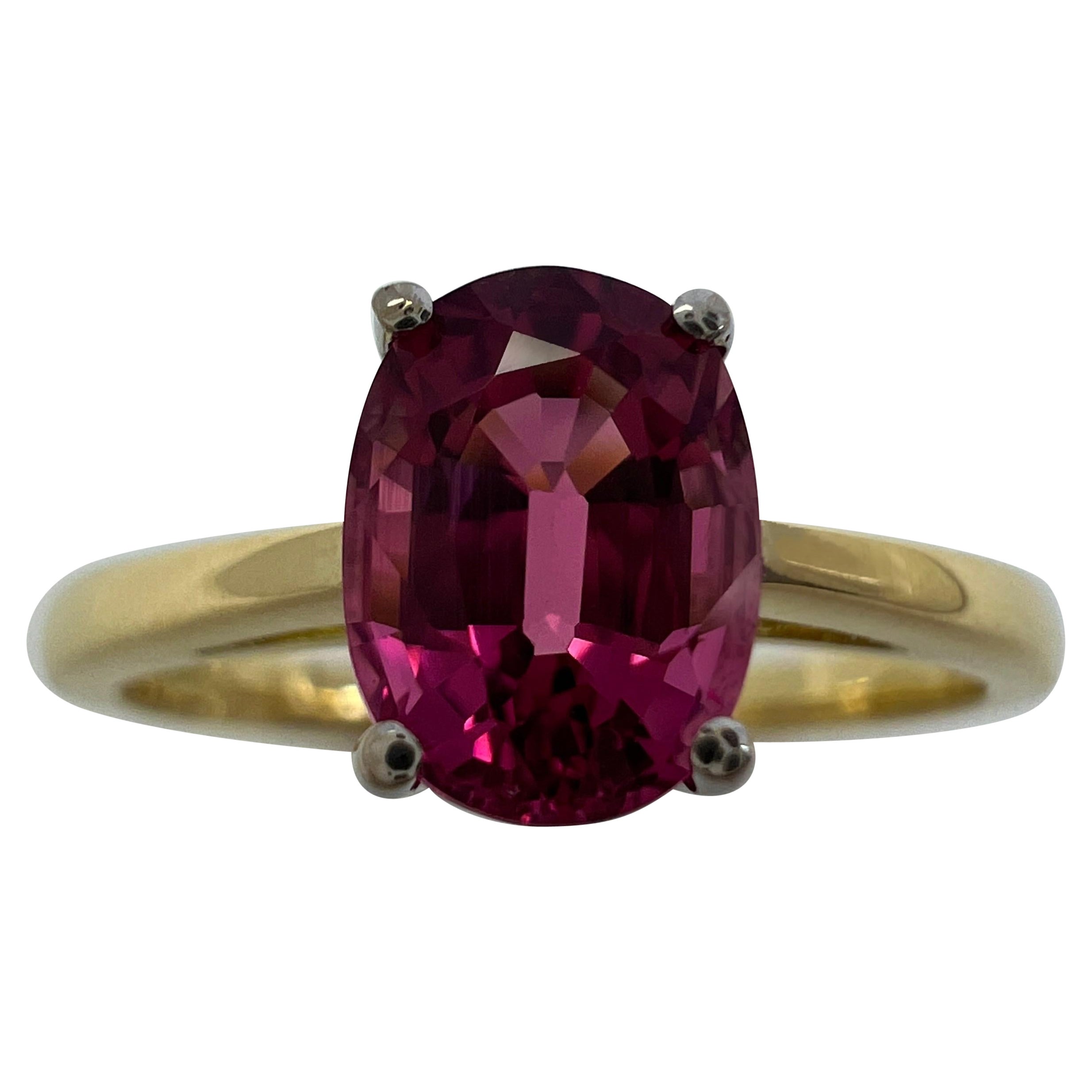 Bague solitaire en or 18 carats avec tourmaline rubellite rose vif et violette de 1,10 carat