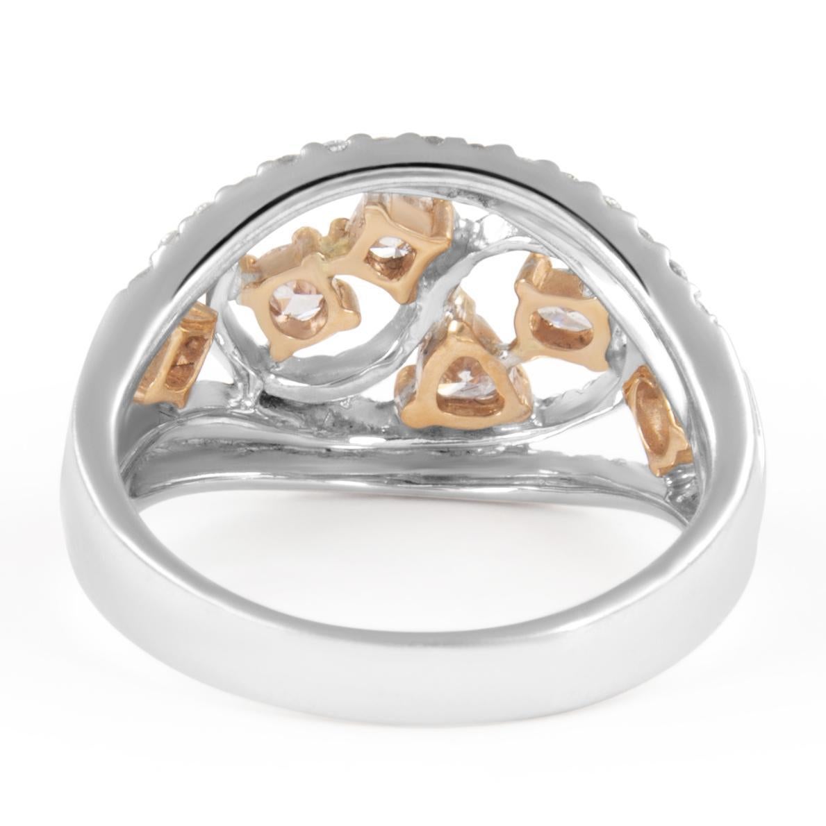Cushion Cut 1.10ctt Pink Diamond Cocktail Ring 18k Gold Two Tone For Sale
