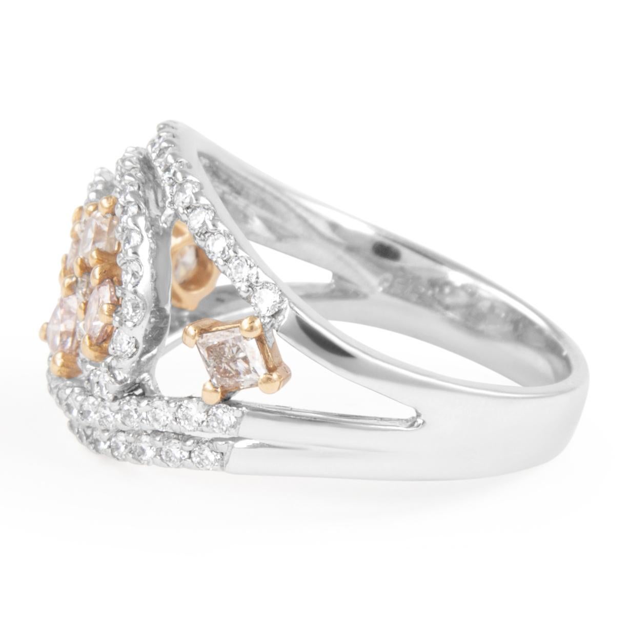 1.10ctt Pink Diamond Cocktail Ring 18k Gold Two Tone In New Condition For Sale In BEVERLY HILLS, CA