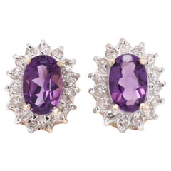 1.10ctw Amethyst Diamond Stud Earrings, 14k Yellow Gold, Oval 